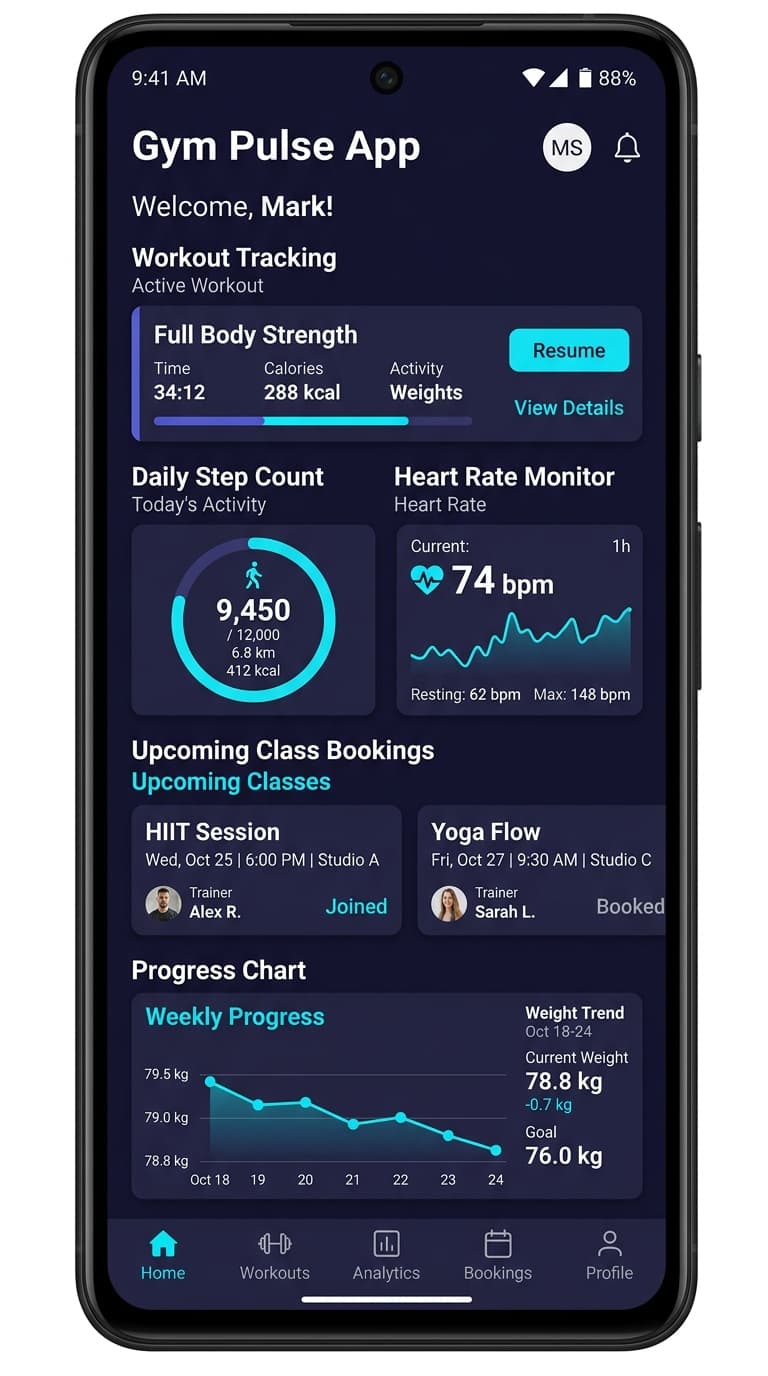 Gym Pulse App interface preview